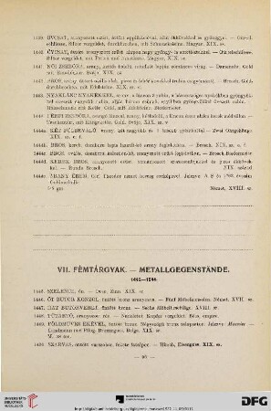 VII. Fémtárgyak - Metallgegenstände (Nr. 1445 - 1544)