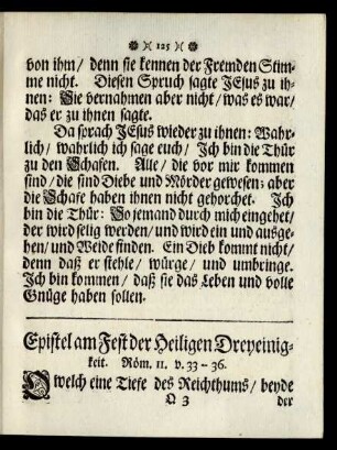 Epistel am Fest der Heiligen Dreyeinigkeit.