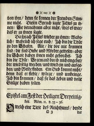 Epistel am Fest der Heiligen Dreyeinigkeit.