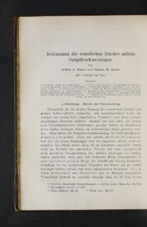Bestimmung des osmotischen Druckes mittels Dampfdruckmessungen.
