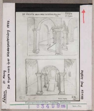 Füssen: St. Mang, Krypta nach Wiederherstellung 1950, Skizze Schöne nach Fotos 1959