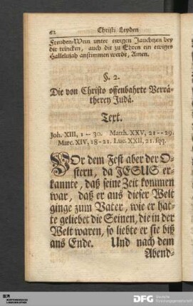 §. 2. Die von Christo offenbahrte Verrätherey Judä.