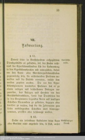 VII. Aufwartung