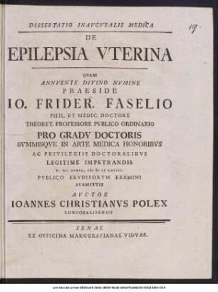 Dissertatio Inauguralis Medica De Epilepsia Uterina