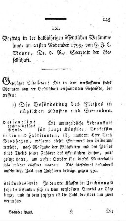 IX. Vortrag in der halbjährigen öffentlichen Versammlung, am 21sten November 1799