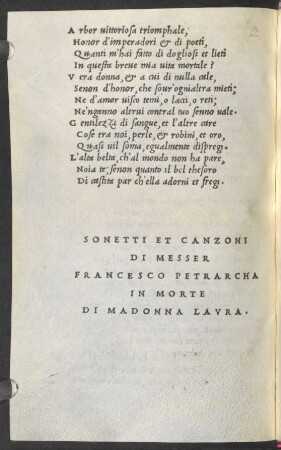 Sonetti Et Canzoni Di Messer Francesco Petrarcha, In Morte Di Madonna Lavra.