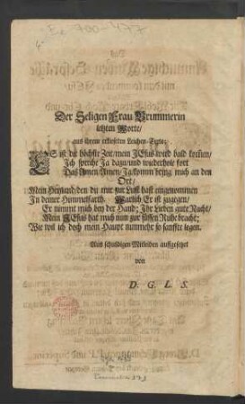 Der Seligen Frau Brummerin letzten Worte/
