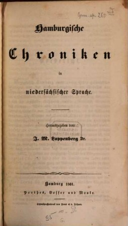 Hamburgische Chroniken : in niedersächsischer Sprache