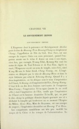 Chapitre VII. Le gouvernement Chinois
