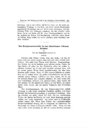 Der Religionsunterricht in den Oberklassen höherer Schulen (Schluß)