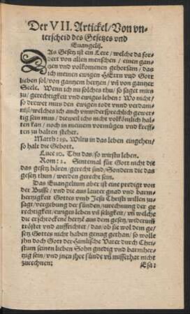 Der VII. Artickel/ Von unterscheid des Gesetzes und Evangelii.