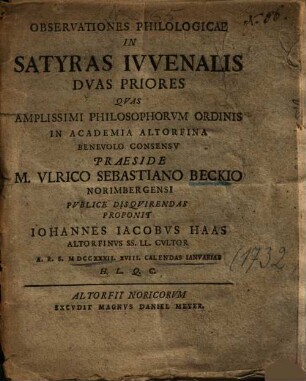 Observationes Philologicae In Satyras Ivvenalis Dvas Priores