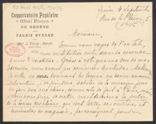 Brief an B. Schott's Söhne : 04.09.1905