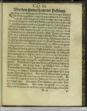 Cap. III. Von dem Unterscheidt der Pestilentz