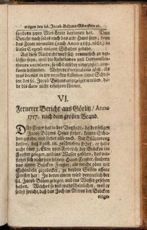 VI. Fernerer Bericht aus Görlitz/ Anno 1717. nach dem großen Brand.