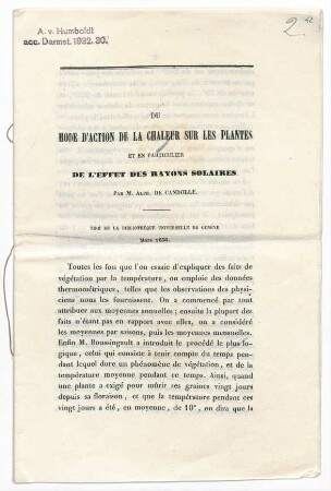 Du mode d'action de la chaleur sur les plantes et en particulier de l'effet des rayons solaires.