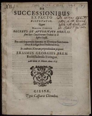 De Successionibus Ex Pacto Disputatio