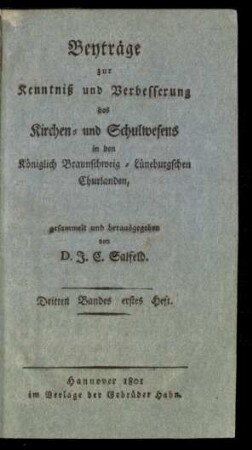 Dritten Bandes erstes Heft.