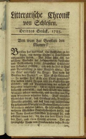 Litterarische Chronik von Schlesien. Drittes Stück, 1785.