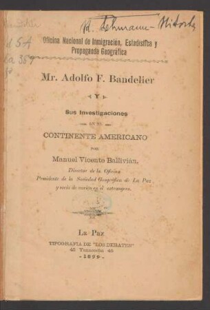 Mr. Adolfo F. Bandelier y sus investigaciones en el continente americano