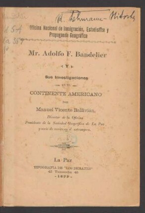 Mr. Adolfo F. Bandelier y sus investigaciones en el continente americano