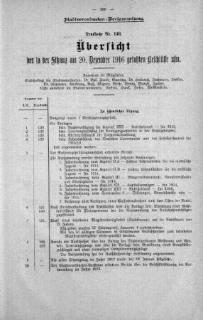 Übersicht der in der Sitzung gefaßten Beschlüsse u.s.w., 20. Dezember 1916