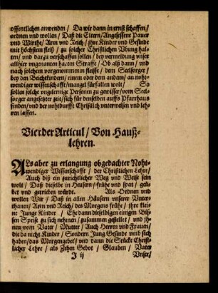 Vierder Articul/ Von Haußlehren.