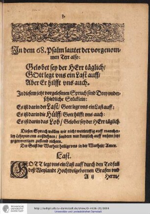 In dem 68. Psalm lautet der vorgenommen Tert also: ... Last.