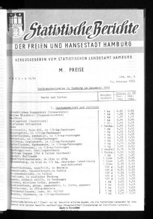 Verbraucherpreise in Hamburg im Dezember 1964 : Lfd. Nr. 5