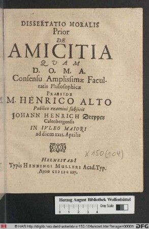Dissertatio Moralis Prior De Amicitia