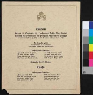 Tauffeier der Tochter Ihrer Königlichen Hoheiten des Prinzen und der Prinzessin Adalbert von Preußen