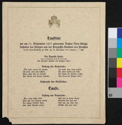 Tauffeier der Tochter Ihrer Königlichen Hoheiten des Prinzen und der Prinzessin Adalbert von Preußen
