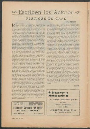 Escriben los actores : Pláticas de café