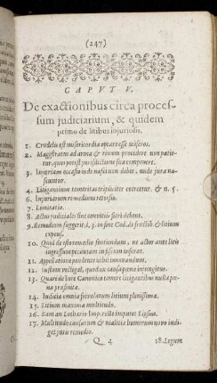 Caput V. De exactionibus circa processum judiciarum, & quidem primo de litibus injuriosis.