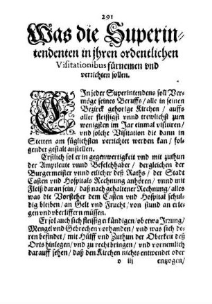 Was die Superintendenten in ihren ordentlichen Visitationibus fürnemen und verrichten sollen.
