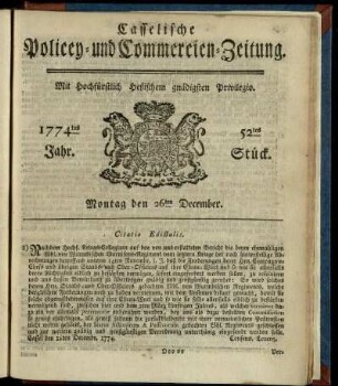 52tes Stueck, Montag den 26ten December 1774