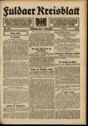 Erste Ausgabe vom Samstag, den 09. November 1918.