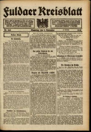 Erste Ausgabe vom Samstag, den 09. November 1918.