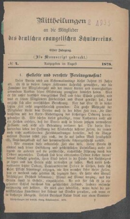 Geliebte und verehrte Vereinsgenossen! : [Vereinsnachrichten]