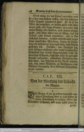 Cap. VII. Von der Wirckung des Tobacks im Magen