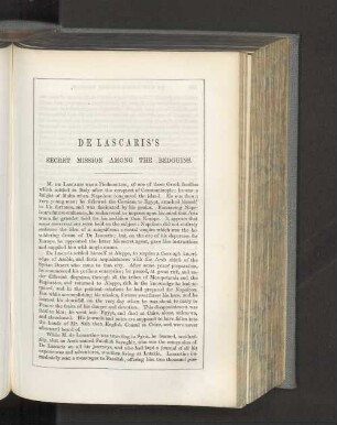 De Lascaris's secret mission among the Bedouins.