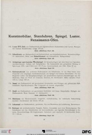 Kunstmobiliar, Standuhren, Spiegel, Luster, Renaissance-Ofen (Nr. 772-825)