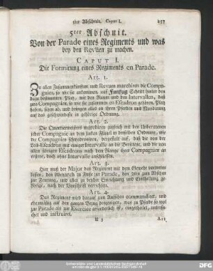 Caput I. Die Formirung eines Regiments en Parade.