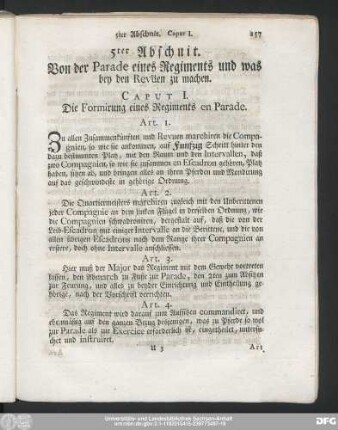 Caput I. Die Formirung eines Regiments en Parade.
