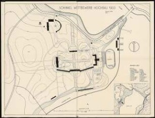 Sport- und Erholungsheim Schinkelwettbewerb 1933: Lageplan 1:1000