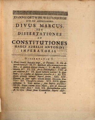 Divus Marcus seu Dissertationes ad Constitutiones Marci Aurelii Antonii