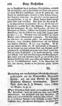 Sammlung von merkwürdigen Lebensbeschreibungen. T.10.