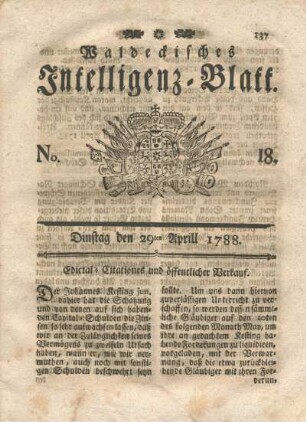 No. 18. Dinstag den 29ten Aprill 1788