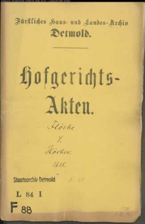 Flörke, Gerd zu Hameln gegen Amtmann Bernhard Höckers Erben - Liquidation