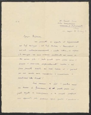 Karl Reinhardt (1886-1958) Nachlass: Briefe von Grassi an Karl Reinhardt - BSB Ana 632.IV. Grassi, Ernesto